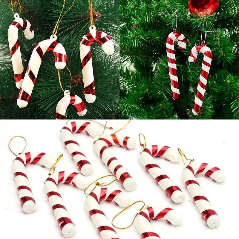 

12pcs Christmas Plastic Small Candy Cane Decoration Crutch Pendants Christmas Tree Hanging Ornament Xmas Home New Year Decor