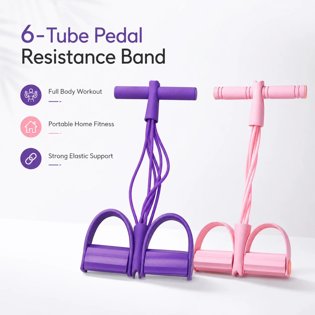 Portable Heavy Duty 6 Rope Foot Pedal Resistance Band For Sit Up Crunch Abdominal Workout Home Gym Fitness Equipment Band