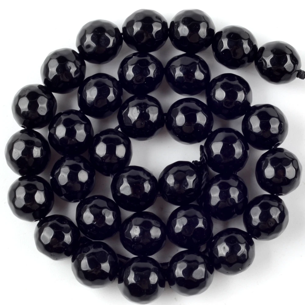 Natural Faceted Black Agates Stone Beads Round Loose Spacer Beads For Jewelry Making DIY Bracelet Handmade 4/6/8/10/12mm