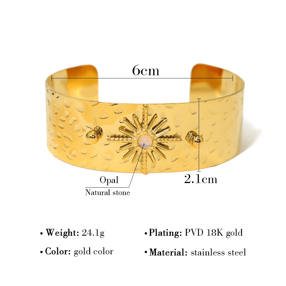 YACHAN High Quality Stainless Steel 21MM Wide Bangle Bracelet for Women Natural Stone Statement 18K Plated Golden Star Bracelets