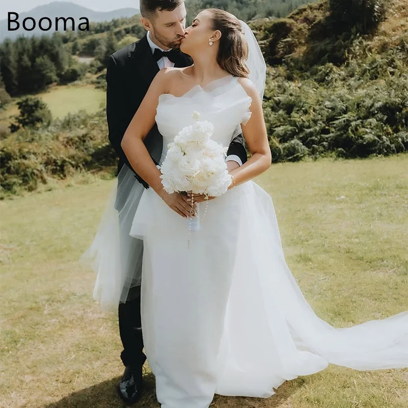 

Booma Elegant Mermaid Pleat Simple Wedding Dresses Long Sleeveless Strapless Brides Gown Custom Made 2025