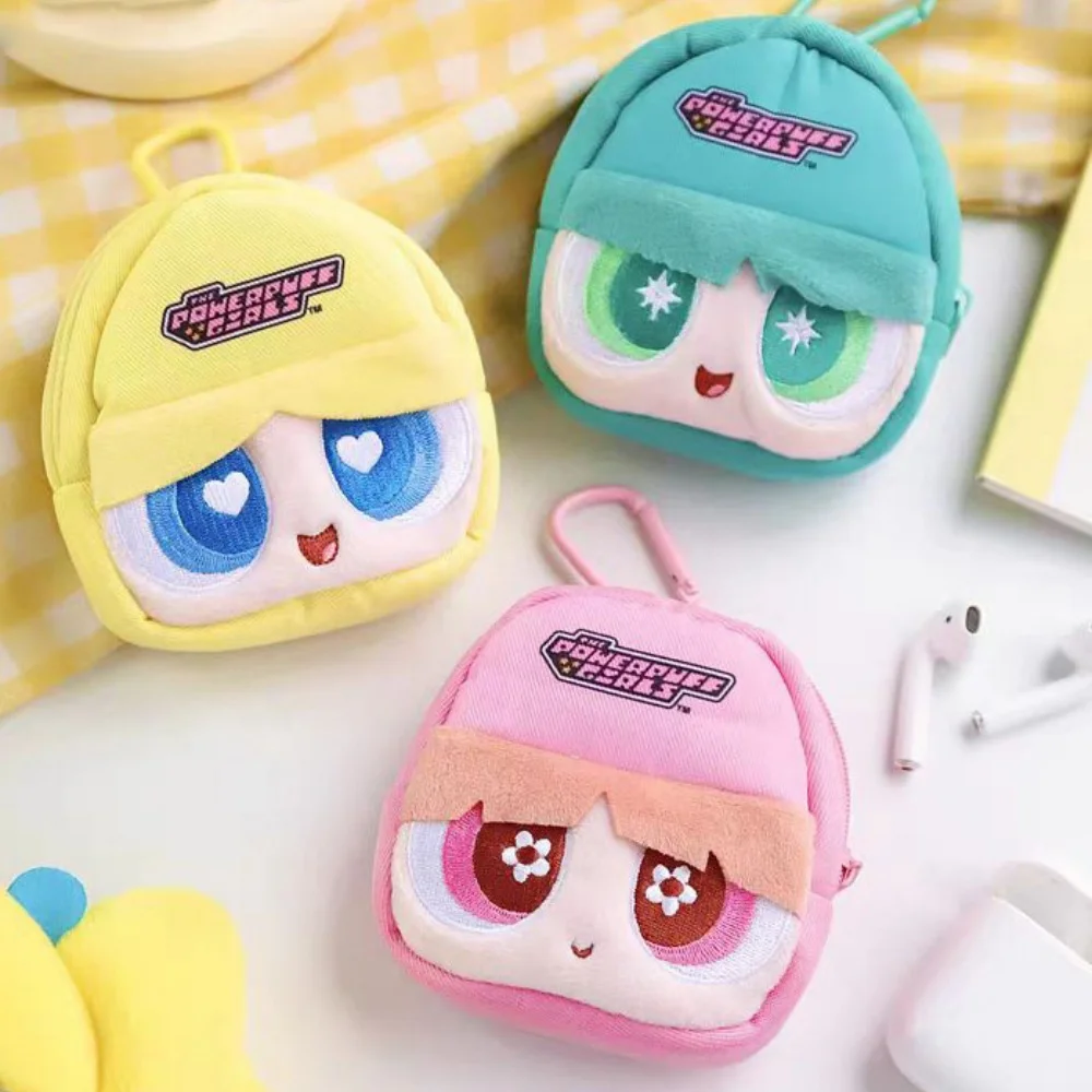 Genuine Powerpuff Girl Cartoon Mini Coin Purse Kawaii Blossom Bubbles Buttercup Girly Style Headphone Charging Cable Storage Bag