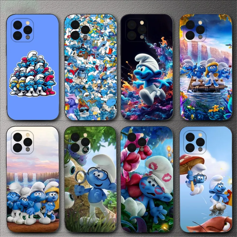 Movie Anime The S-Smurfs Phone Case For iPhone 15,14,13,12,11,XS,XR,X,8,7,Pro,Max,Plus,mini Silicone Black Cover