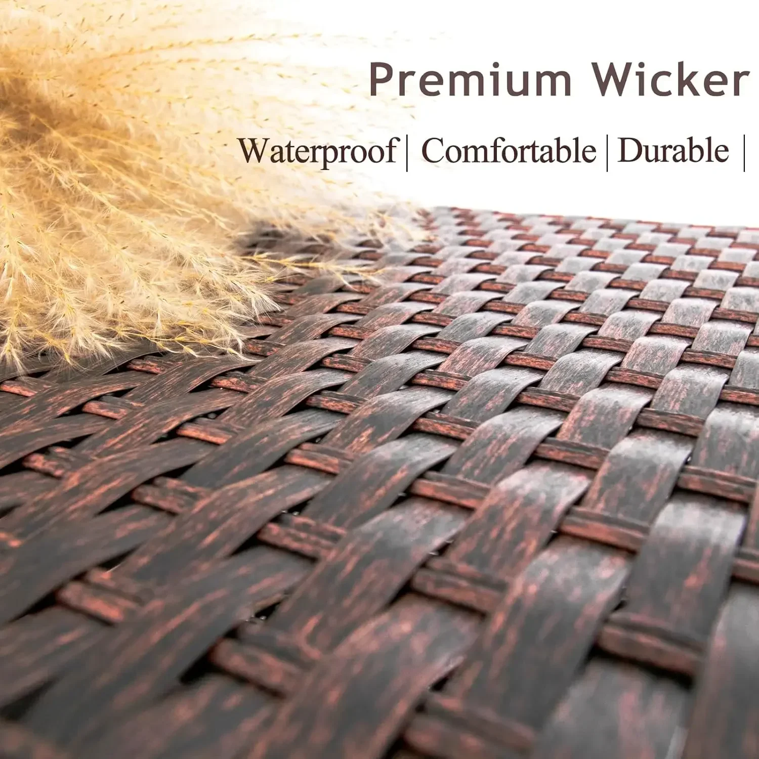 GARDEN Outdoor Coffee Table Wicker Patio Rattan Side Table with Glass Top and Storage Shelf,40in Mixed Brown