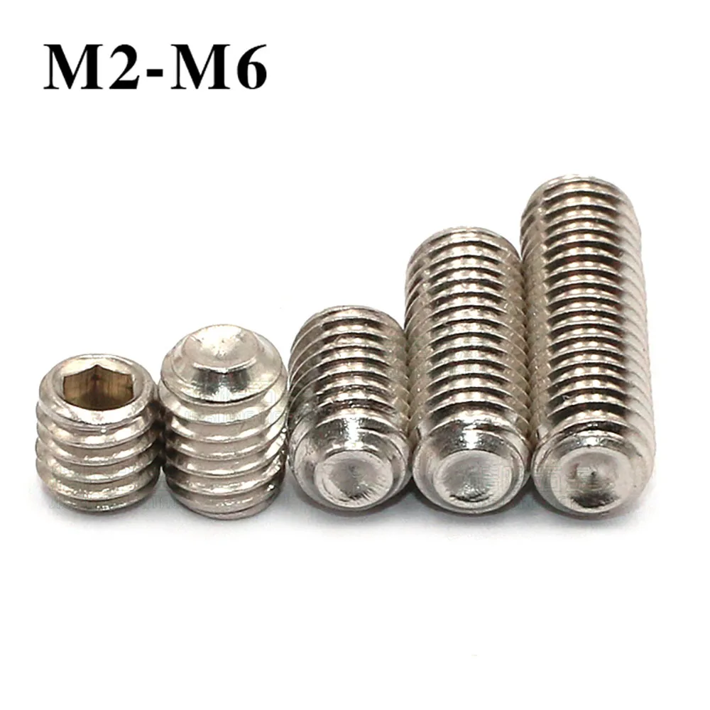 10/20Pcs Allen Set Screw M2 M2.5 M3 M4 M5 M6 304 Stainless Steel Hex Hexagon Socket Cup Point Headless Screw Bolts Length=2-30mm