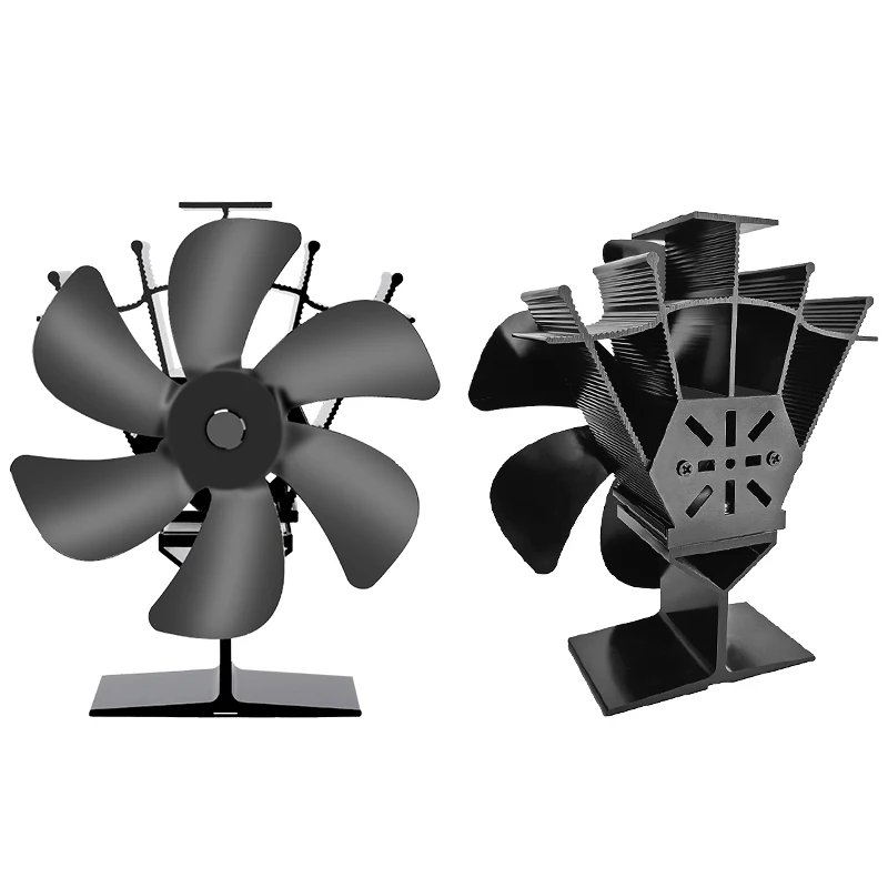 6 Blades Heat Powered Stove Fan Black Fireplace Fan Log Wood Burner Eco Quiet Fireplace Fan Home Efficient Heat Distribution