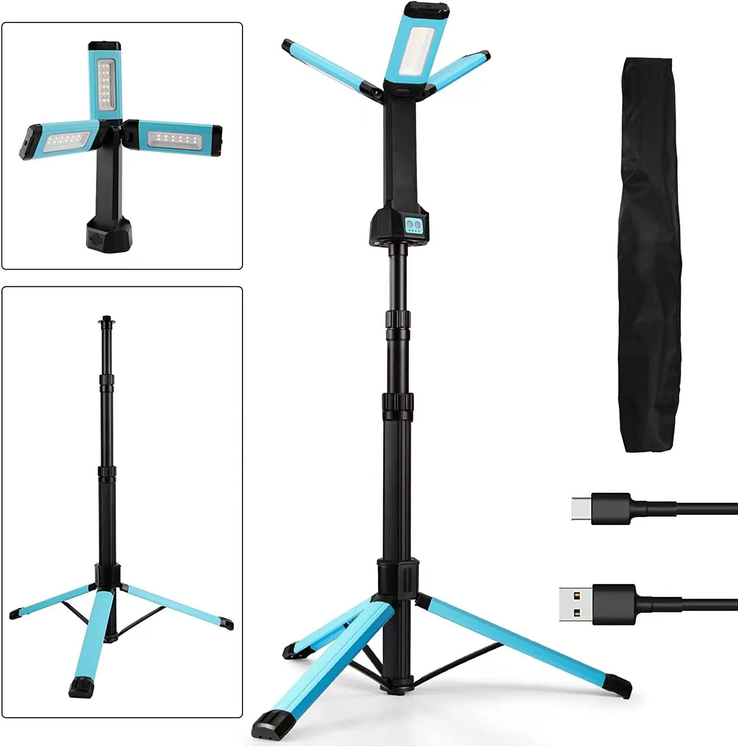 Dimmable 2000 Lumen LED Portable Tripod Magnetic Work Light Adjustable Color Temperature USB Recharge Light with Telescoping