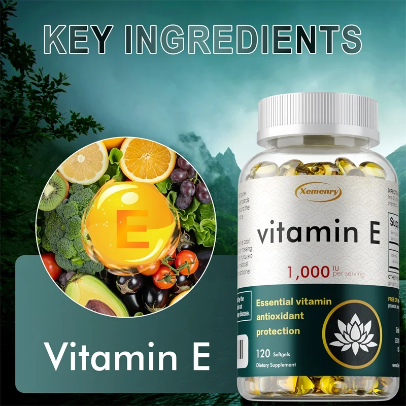 Vitamin E 1000IU Capsules - Supports Skin, Cardiovascular Health, Boosts Immunity, Anti-aging, Reduces Wrinkles