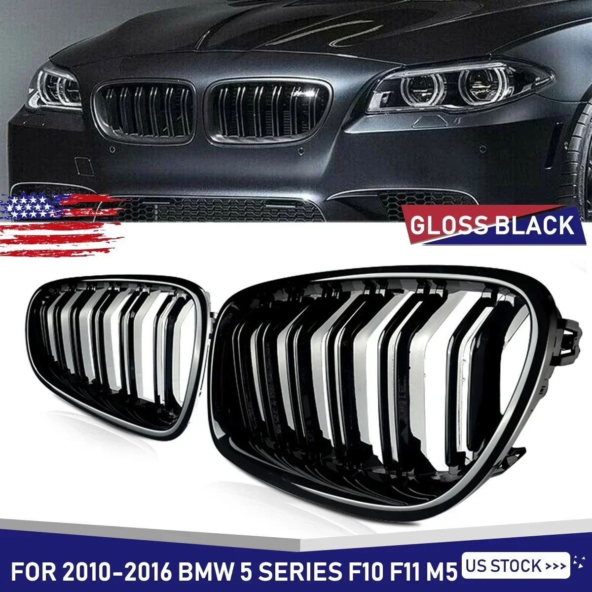 

MagicKit Ship From Germany FOR BMW F10 F11 M SPORT PERFORMANCE GLOSS FRONT BUMPER LIP SPLITTER+GRILLES KIT