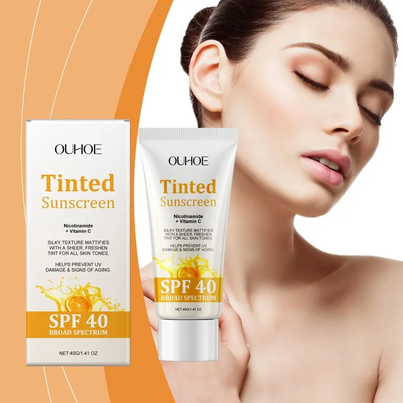 Tinted Sunscreen Vitamin C Refreshing Oil Control Hydrating Skin Anti Sun Summer Outdoor Isolation Facial Protection Cream 40g