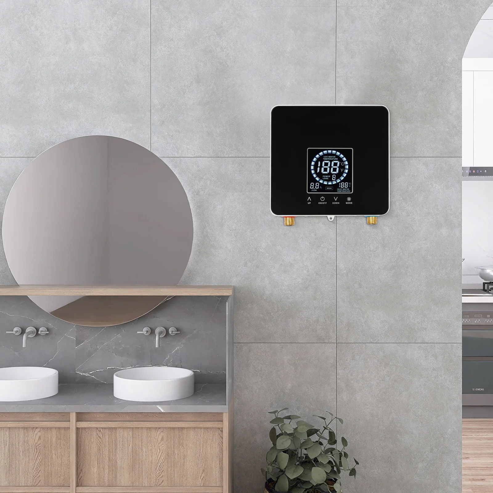 

Водонагреватель мощностью 7500 Вт, электрический проточный водонагреватель с дистанционным управлением для домашней кухни и ванной комнаты со светодиодным дисплеем