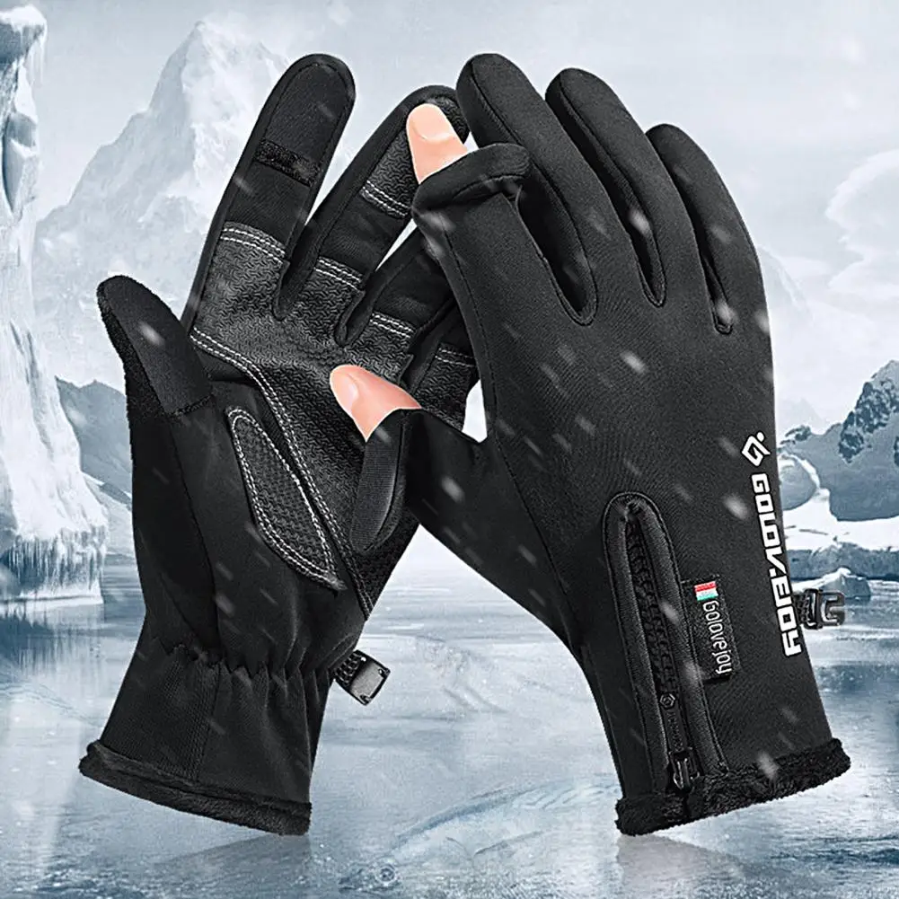 Ski Gloves 1 Pair Versatile Letter Print Thickened  Fall Winter Velvet Lining Ski Photography Gloves for Adult