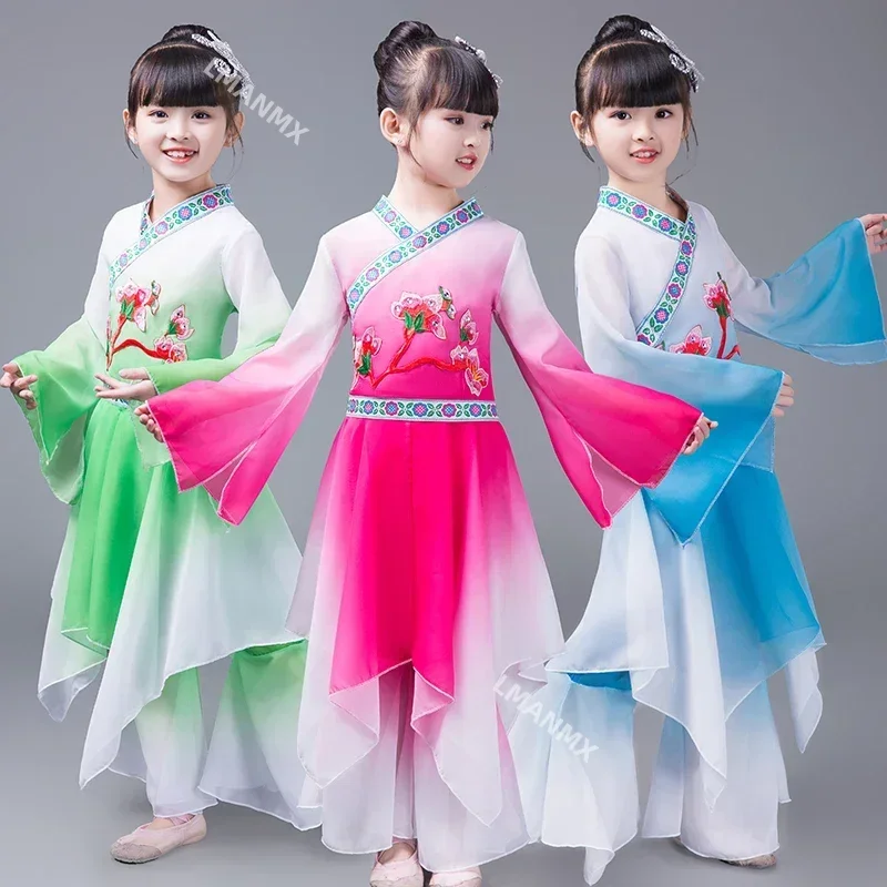 Chinese Modern Classical Fan Dance Dress Chinese Folk Stage Dance Clothing 3 Color Children's Traditional Yangko Dance Costume