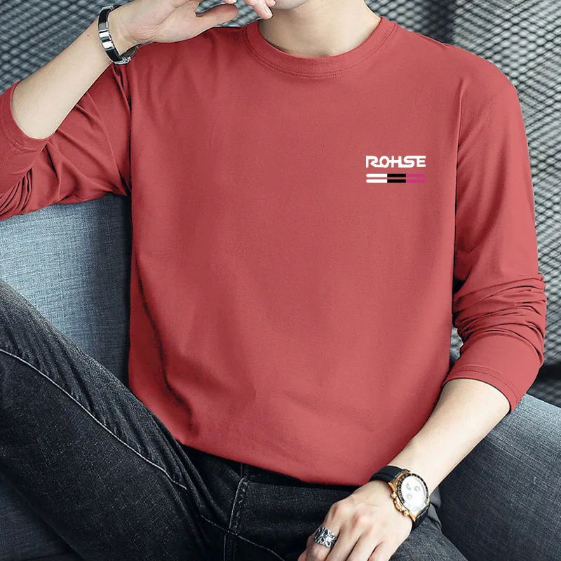 Men's Spring Long-Sleeved T-Shirt round Neck Printed Large Size Trendy Top Quality Clothes