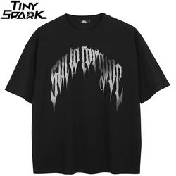 T-Shirt Streetwear Gradient Letters Graphic T Shirt Cotton Hipster Men Tshirt Unisex Tops Tees Black Hip Hop