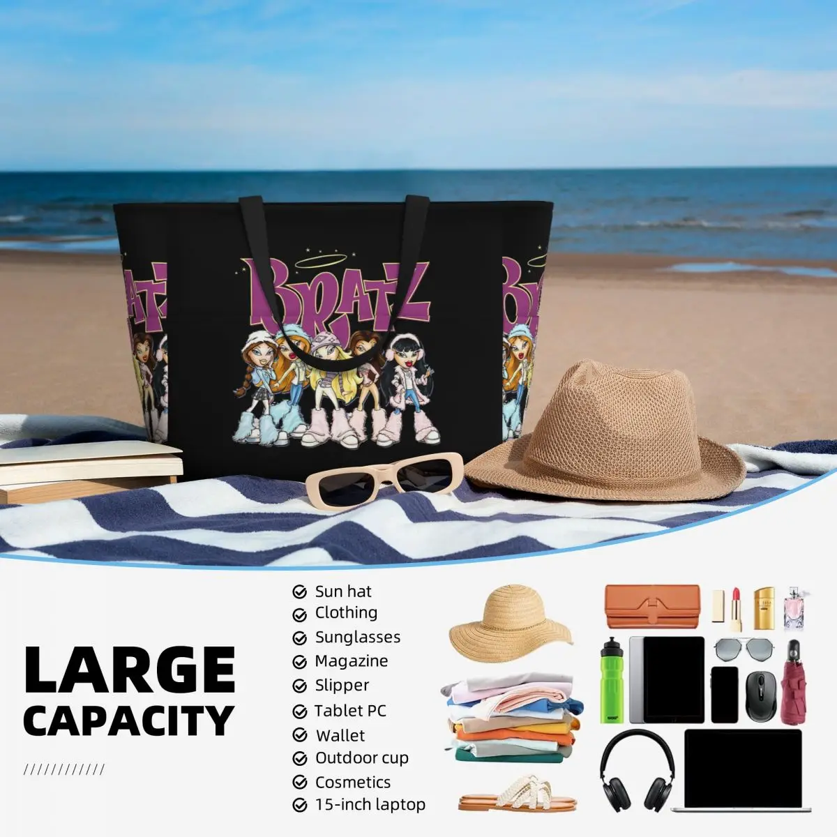 Bratz Rock Angelz Doll Beach Tote Bag Sport Gym Yoga Duffle Large Tote Bag Women Travel Bag Fitness bag