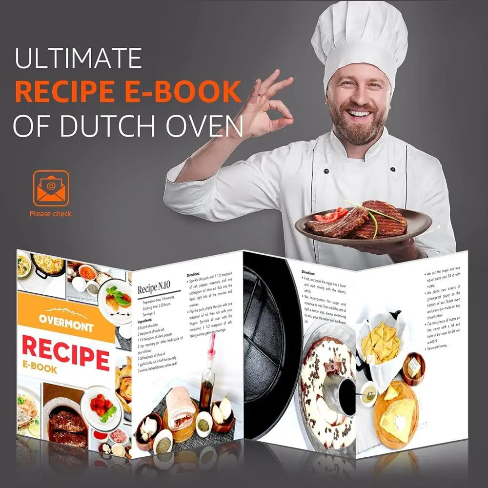 5 Quart Cast Iron Dutch Oven Skillet Lid Pre Seasoned Induction Grill BBQ Camping Cookware Multi Use