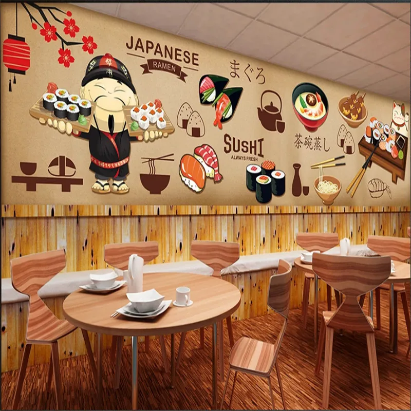 

Custom Cartoon Japanese Cuisine Theme Background Mural Wallpaper 3D Ramen House Sushi Restaurant Industrial Decor Wall Paper 3D