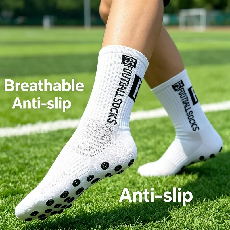 2 Pairs Non Skid Silicone Grip Soccer Sock for Men Women Breathable Moisture Wicking Cushioned Athletic Football Socks Anti Odor view 3