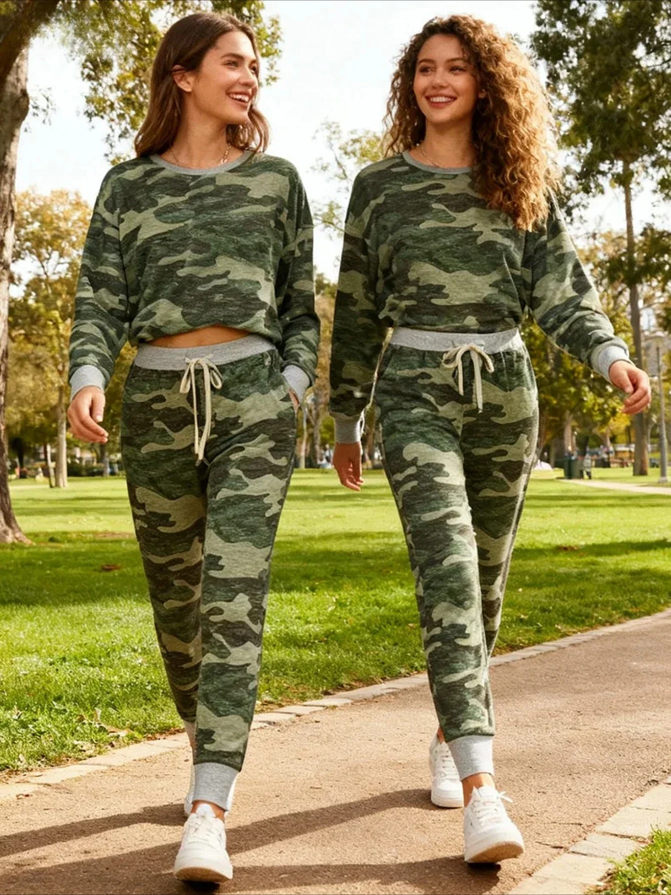 Y2K Camo Casual Drawstring Sweatpants Loose Fit Camo Cargo Pants for Women Fall Yoga Pants