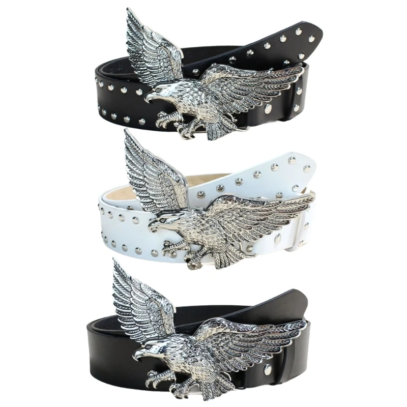 Trendy Unisex PU Belt Flying Animal Design And Studded Detail Adjustable Waist Belt For Wedding Party Casual Outfits 10CD