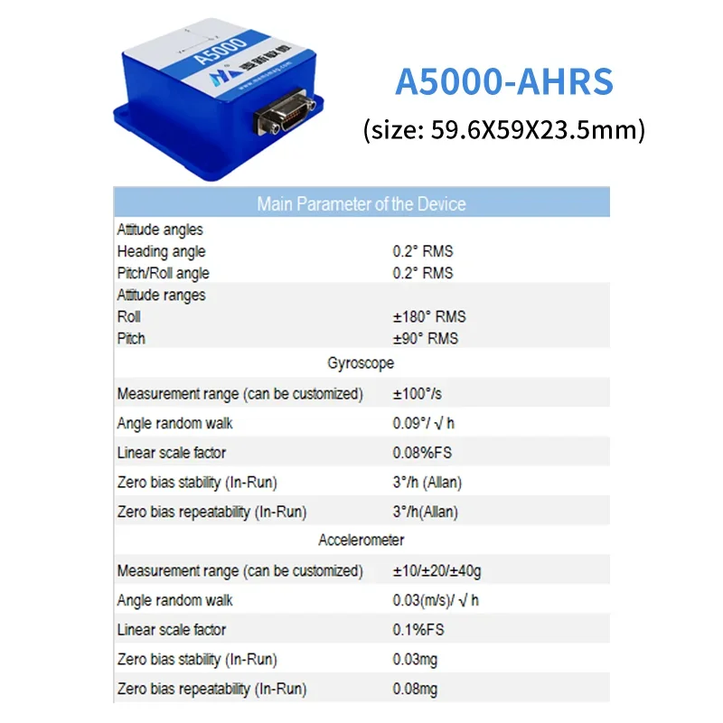 3 Axis Accelerometer+3  Magnetometer+3  Gyro Digital Output RS232/485/CAN/TTL Optional