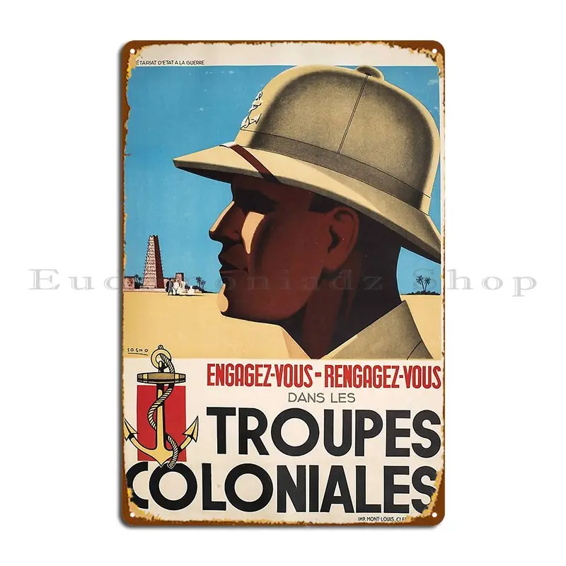 خمر الفرنسية التوظيف Troupes Coloniales المعادن تسجيل اللوحة المرآب سينما الحديد حفلة تين تسجيل ملصق