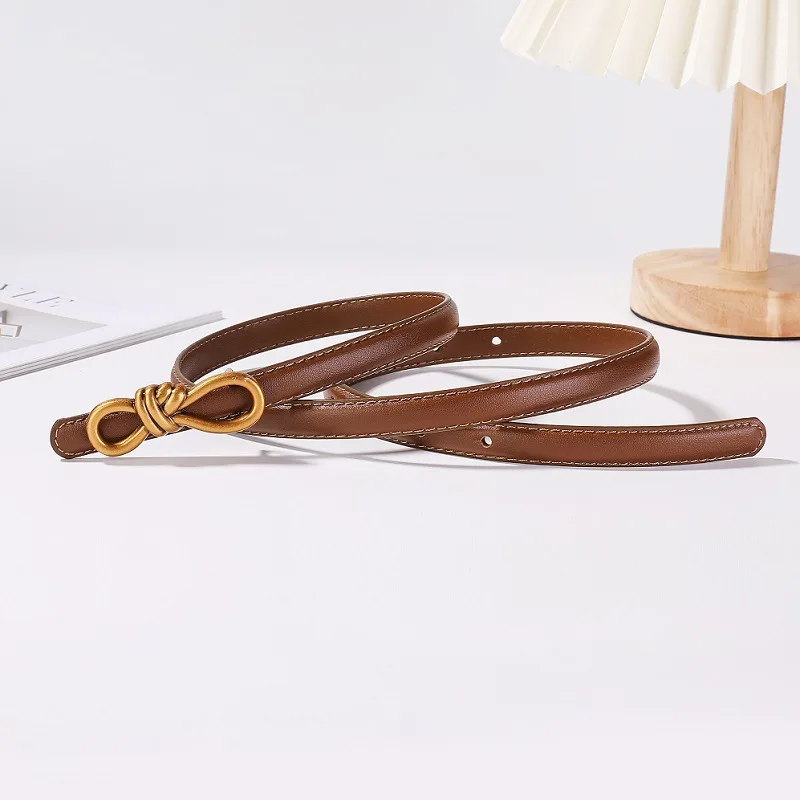 レトロなゴールデンボウバックルベルト本革女性用装飾サッシュカマーバンドヴィンテージドレス用