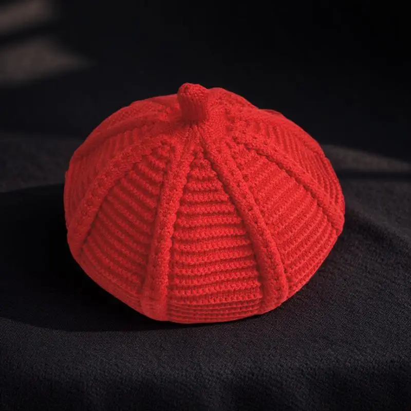 

Red Blue Wool Beret Hat Autumn Winter Solid Color Warm Knit Cap For Fashionable Headwear