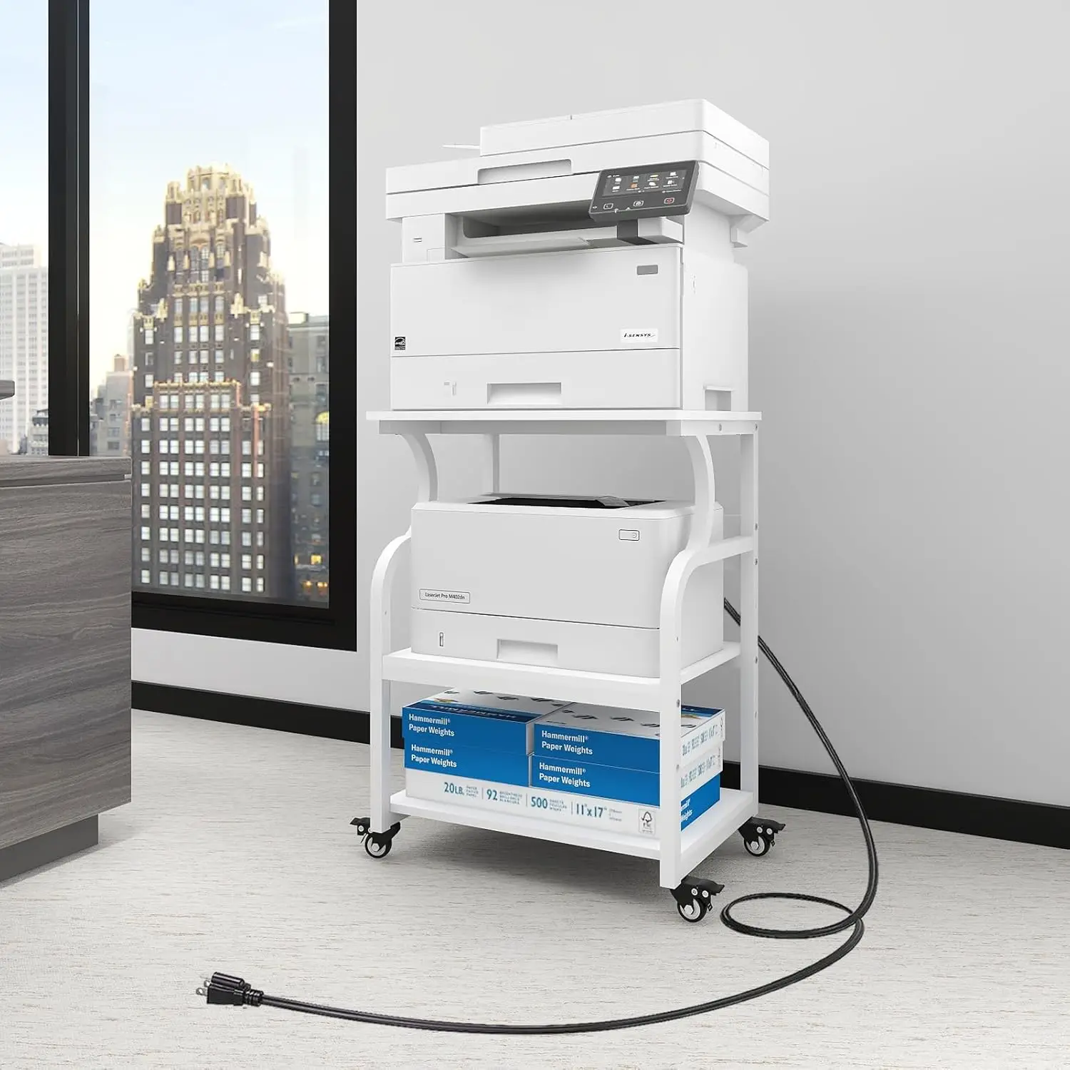 

Большая подставка для принтера, стол для принтера 24''x20''x29'' с регулируемой полкой для хранения, 3-уровневая тележка на колесах, многофункциональная.