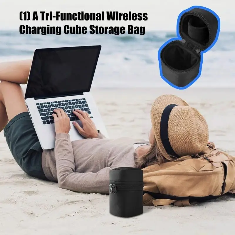 M5TD Organiser for 3 in 1 Charging Station Shockproof Pearls Cotton Layer Double Zippers Design Portable Carrying Bag