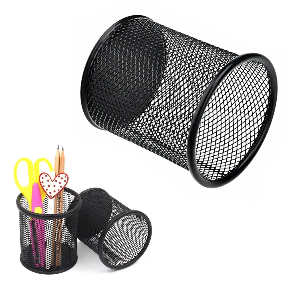 4Pcs Round Mesh Steel Pencil Holder Desktop Organizer for Office Supplies Tall Scissors Ruler Storage Sturdy Metal Cup