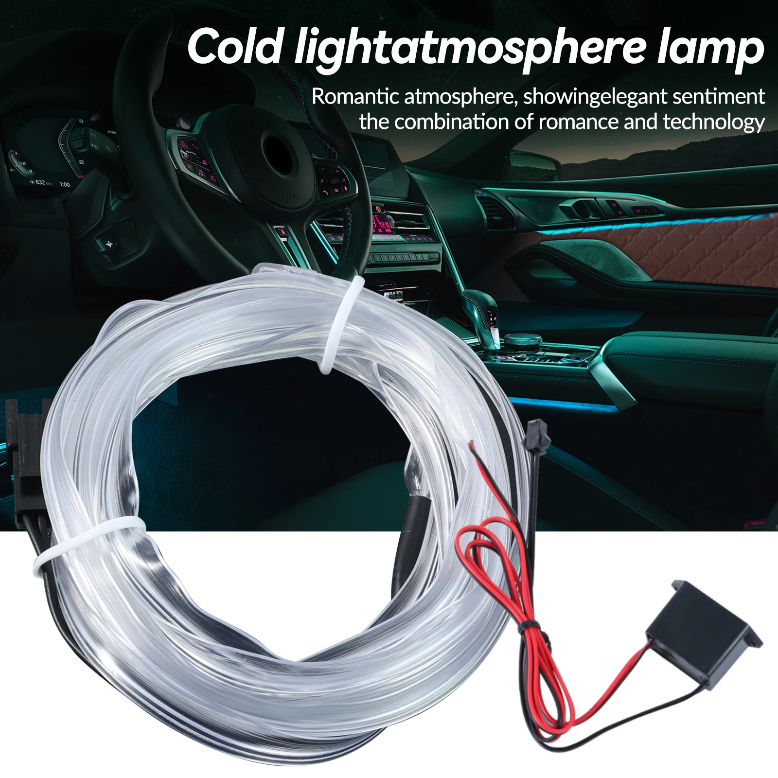12V LED Car Interior Decoration Light EL Wiring Neon Strip For Auto DIY Flexible Ambient Light with Drive Ambient Lamp Ice Blue
