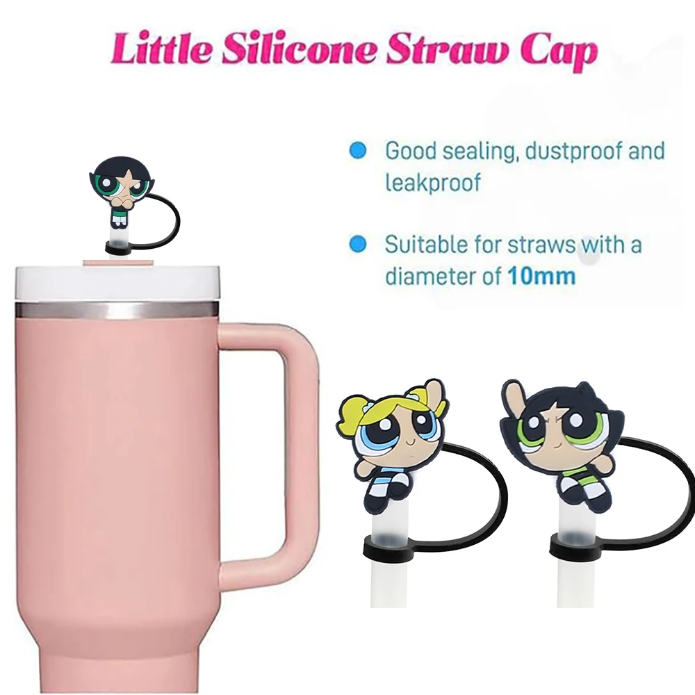 1pcs Power Girls Straw Cover Cap for Reusable Drinking Dust Cap Glas Cup Accessories,Straw Toppers 10mm Silicone Straw Cover