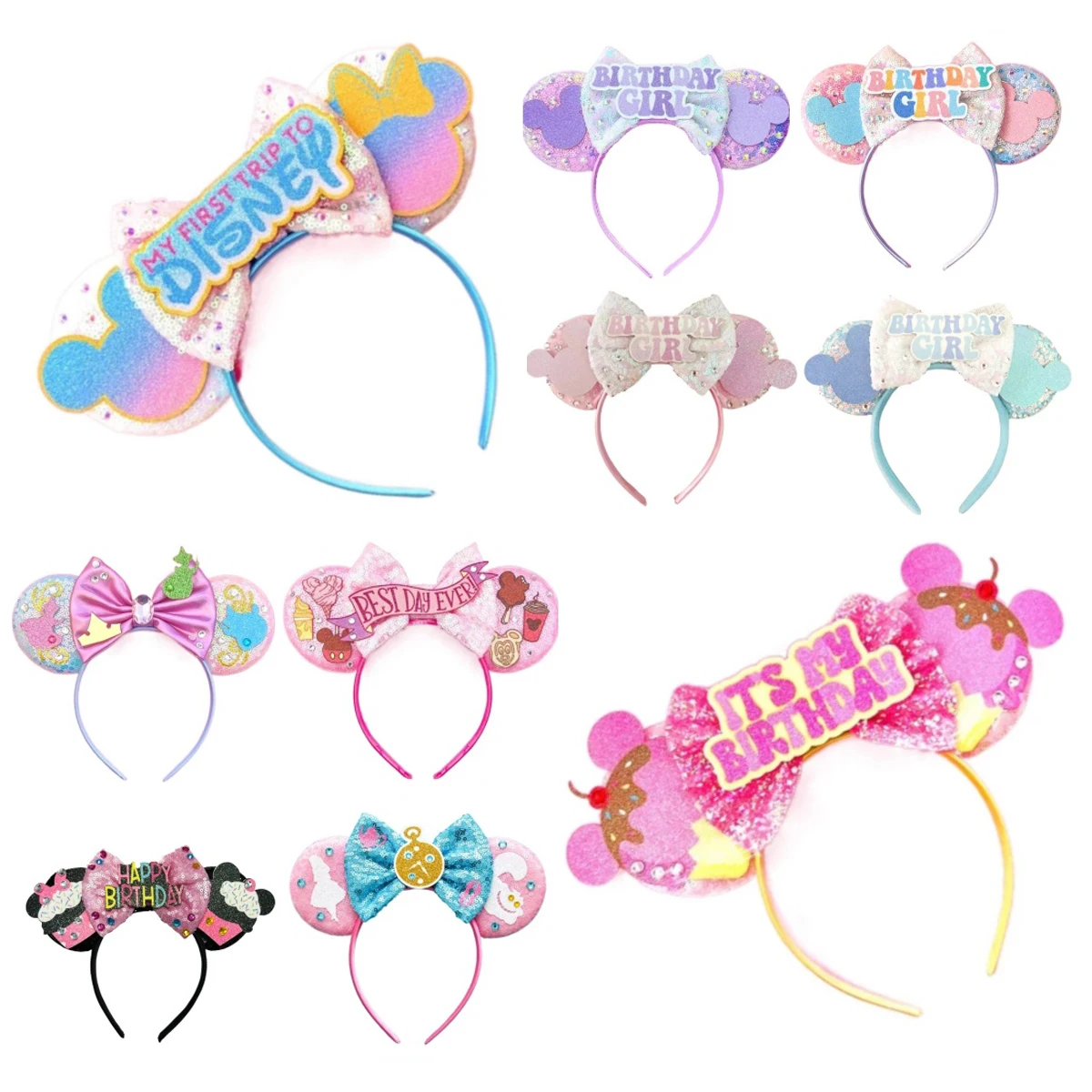 Mickey Mouse Ears Headband Women Birthday Girl Sequin Bow Minnie Hair Bands For DIY Hair Accessories Kid Gift