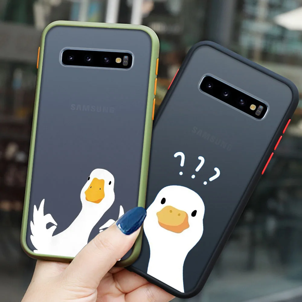 Casing ponsel Samsung, untuk Samsung A10 A20 A30 A40 A50 A70 A55 A35 A11 A01 A02 A03 A05 A04 ragu putih bebek lucu buram hitam transparan