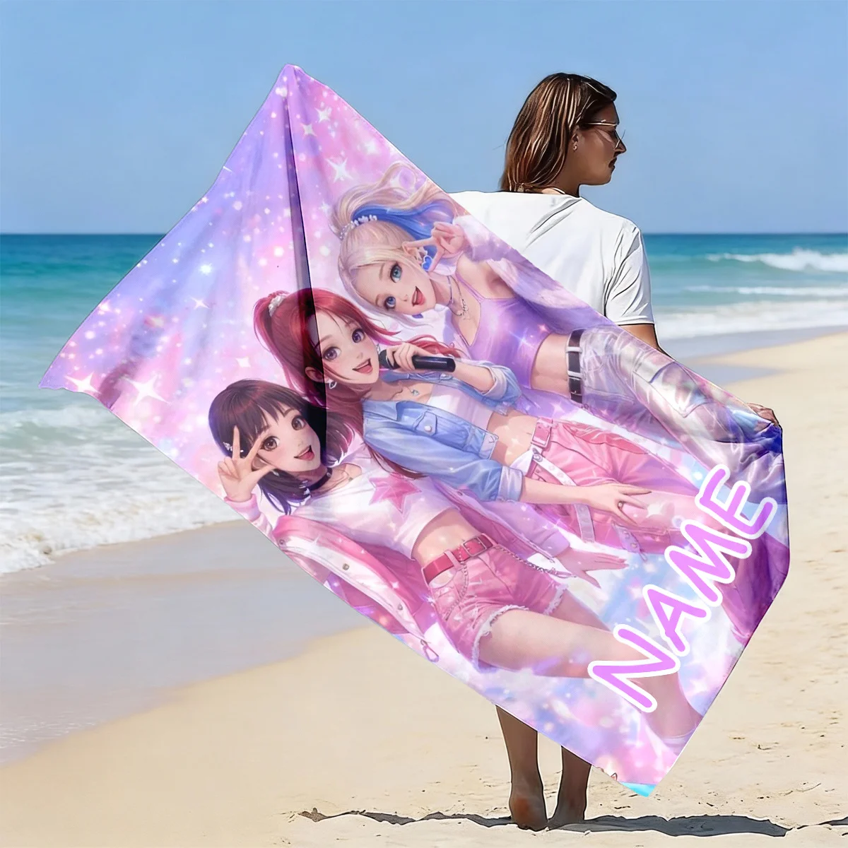 Personalized Beach Towel Custom Name/Text Oversized Microfiber Quick-Dry Towel Summer Party Gift for Beach Swimming Bath Sports