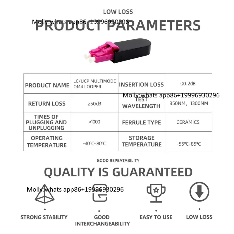Fiber Optic Loopback Adapter Multi-mode LC/UPC OM4 Interface Circuitors Signal Loopback Connector LC/UPC