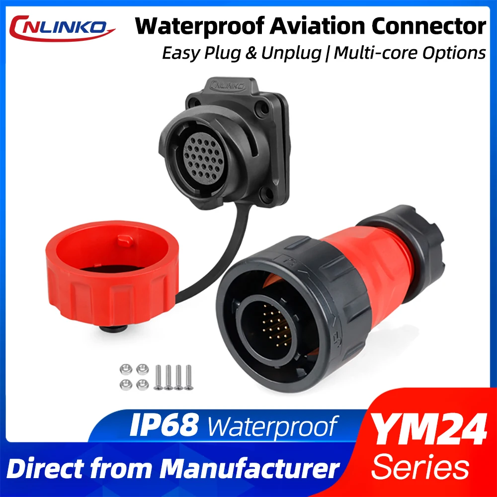 

CNLINKO YM24 PBT IP68 Waterproof Electrical Connector 25A Welded Cable Panel Mount for Automotive/Marine/Industrial Heavy-Duty