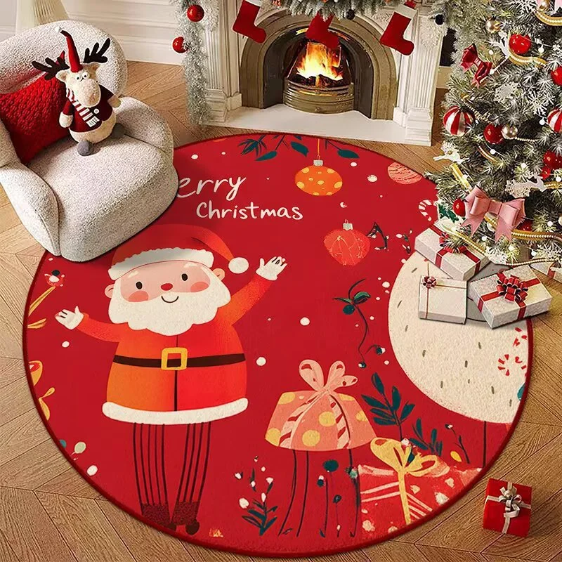 Christmas Style Living Room Decoration Red Carpet Round Rugs for Bedroom Washable Lounge Soft Floor Mat Anti-slip Children's Rug