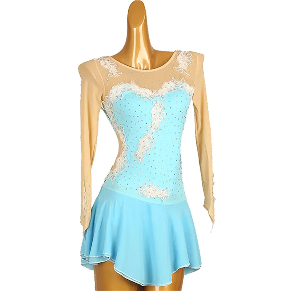 

Girls' Ice Skating Dress Patchwork Open Back Mesh High Elasticity Training Competition Skating Wear Classic Long Sleeve