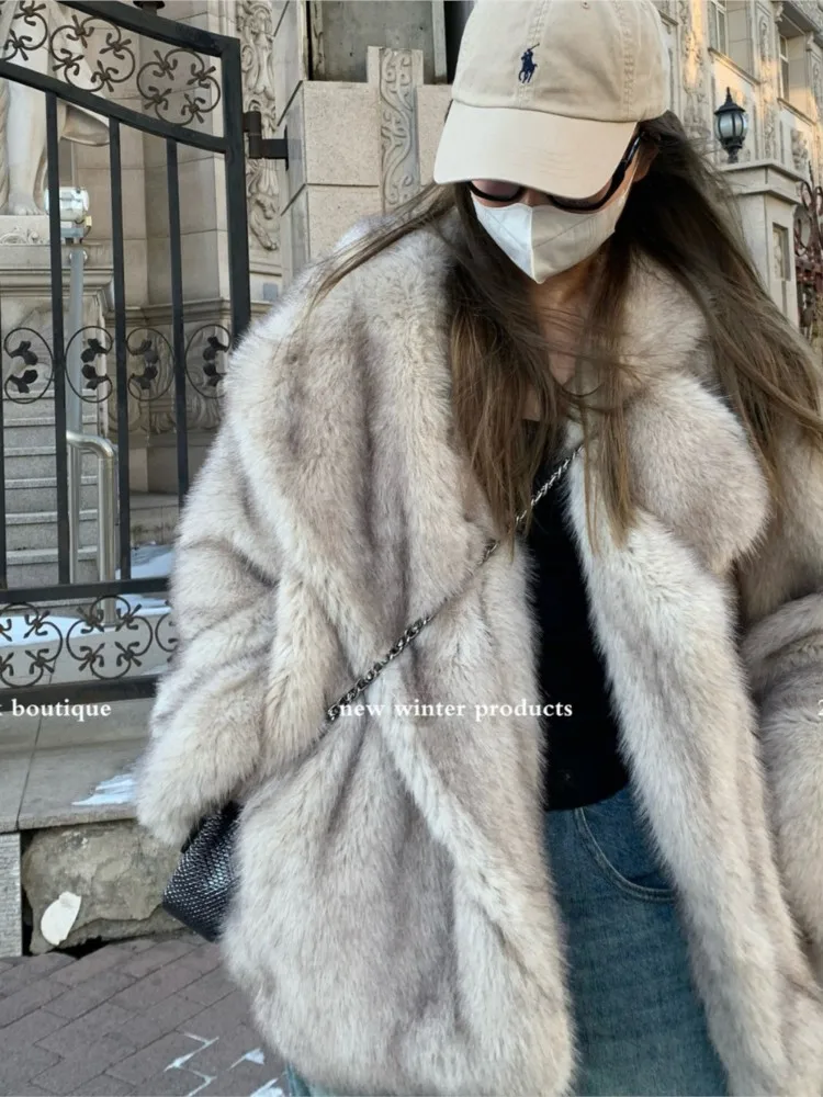 

Winter Oversized Women's Furry Coat Loose Casual Luxury Soft Lady Eco Fur Jacket Thick Warm Hairy Female Faux Fox Fur Outwear