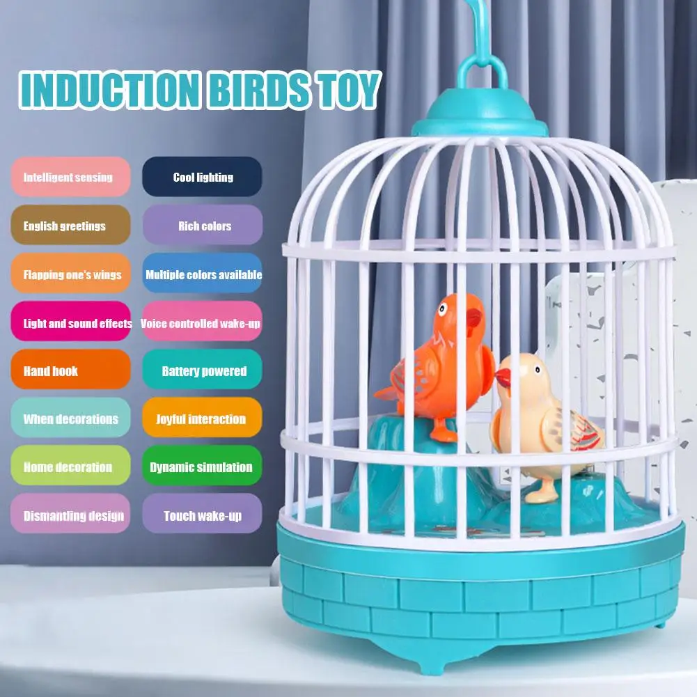 Mini jaula de pájaros de simulación electrónica para niños, juguete con sonido, voz realista, jaula para loros, juguete eléctrico para mascotas para niños