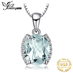 JewelryPalace Oval 1.7ct Natural Green Amethyst 925 Sterling Silver Pendant Necklace for Women Fine Jewelry Choker No Chain