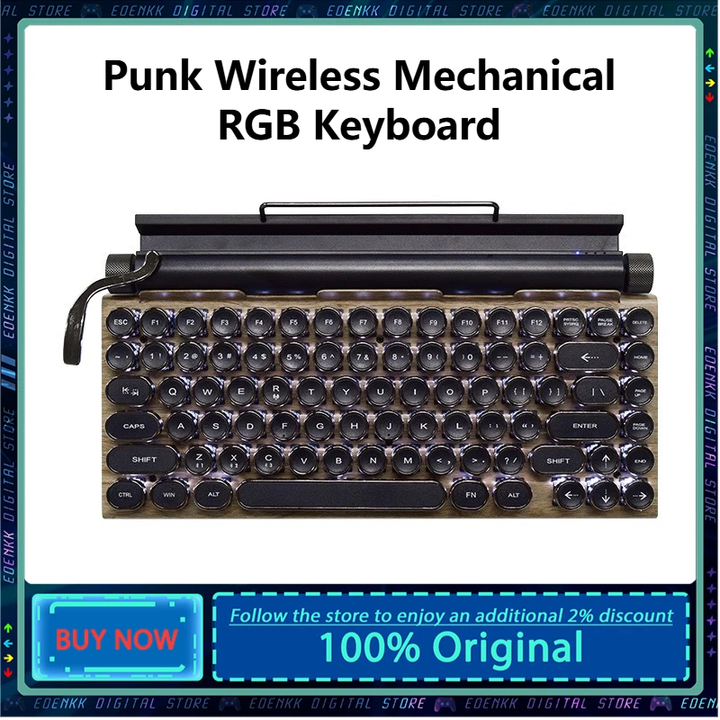 

Gaming Keyboard Vintage Punk Wireless Mechanical RGB Keyboard 83 Keys with Metal Round Blue Switch ﻿For Desktop PC/Laptop/Phone