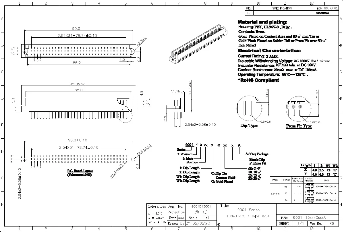 2PCS/9001-13321C00A 9001-13641C00A 9001-13961C00A 9001-17101C00A 9001-17161C00A 9001-17201C00A 9001-17301C00A DIN41612 connector