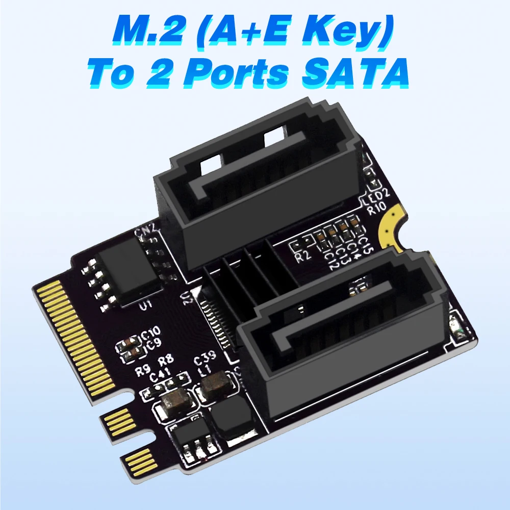 

M.2 (A+E Key) To 2 Ports SATA Extended Card M2 To Sata3.0 Expansion Key A E WiFi M.2 To SATA 3.0 Hard Disk Adapter Add On Cards