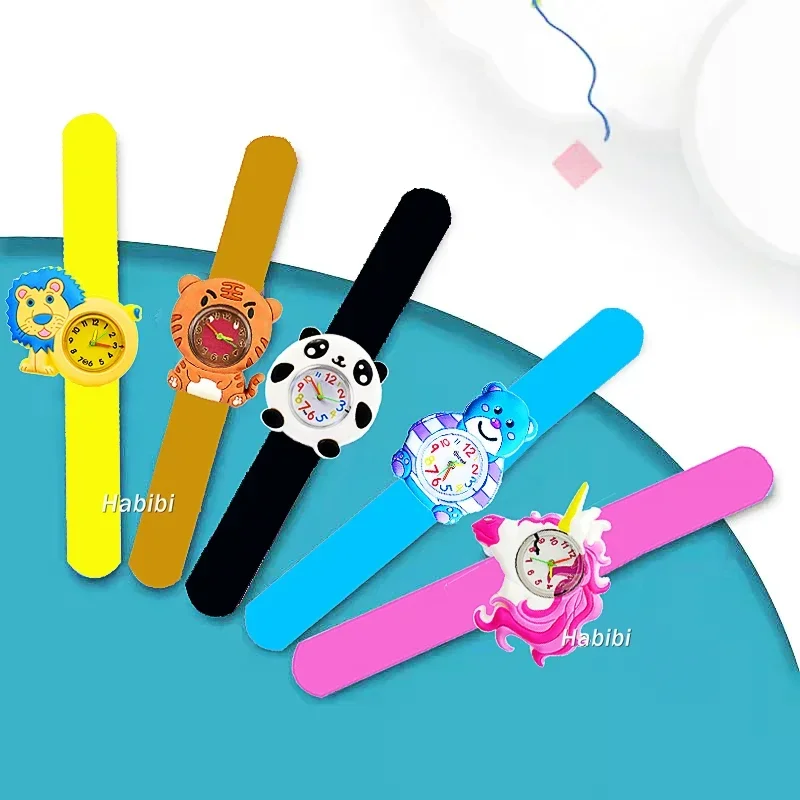 Lovely Baby Cartoon 3D Watch Boys Girls Kids Students Birthday Party Gift Study Time Toy Slap Watches with Extra Battery Clock