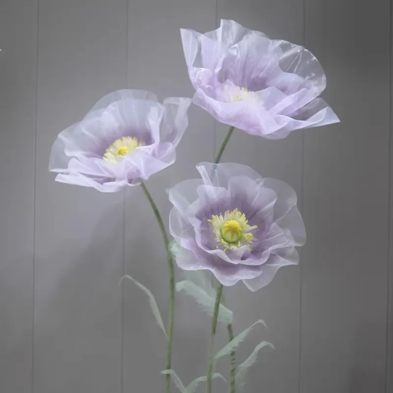 

3Pcs Marriage Decor Giant Gauze Flowers Poppy Wedding Road Guide Flower Stand Event Party Backdrop Decor Stage Window Displays