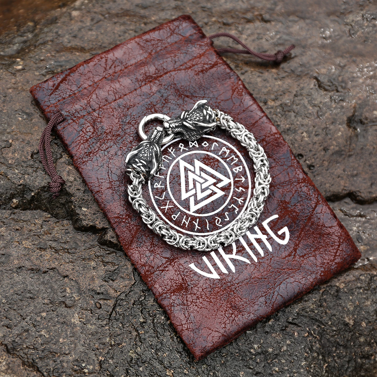 Desain Nordic Rune Valknut jimat Viking perhiasan hadiah tas kantong